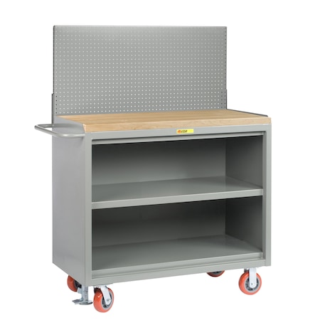 Little Giant Mobile Bench Cabinets, 36"W, 1-3/4" Butcher Block, Pegboard MJ3-2436-FL-PB